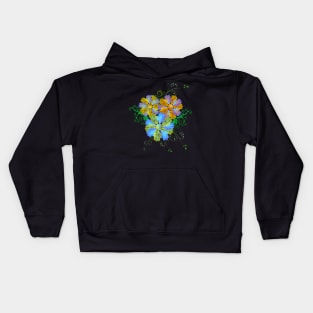 Floral Decoration Blue and Yellow Silhouette Art Kids Hoodie